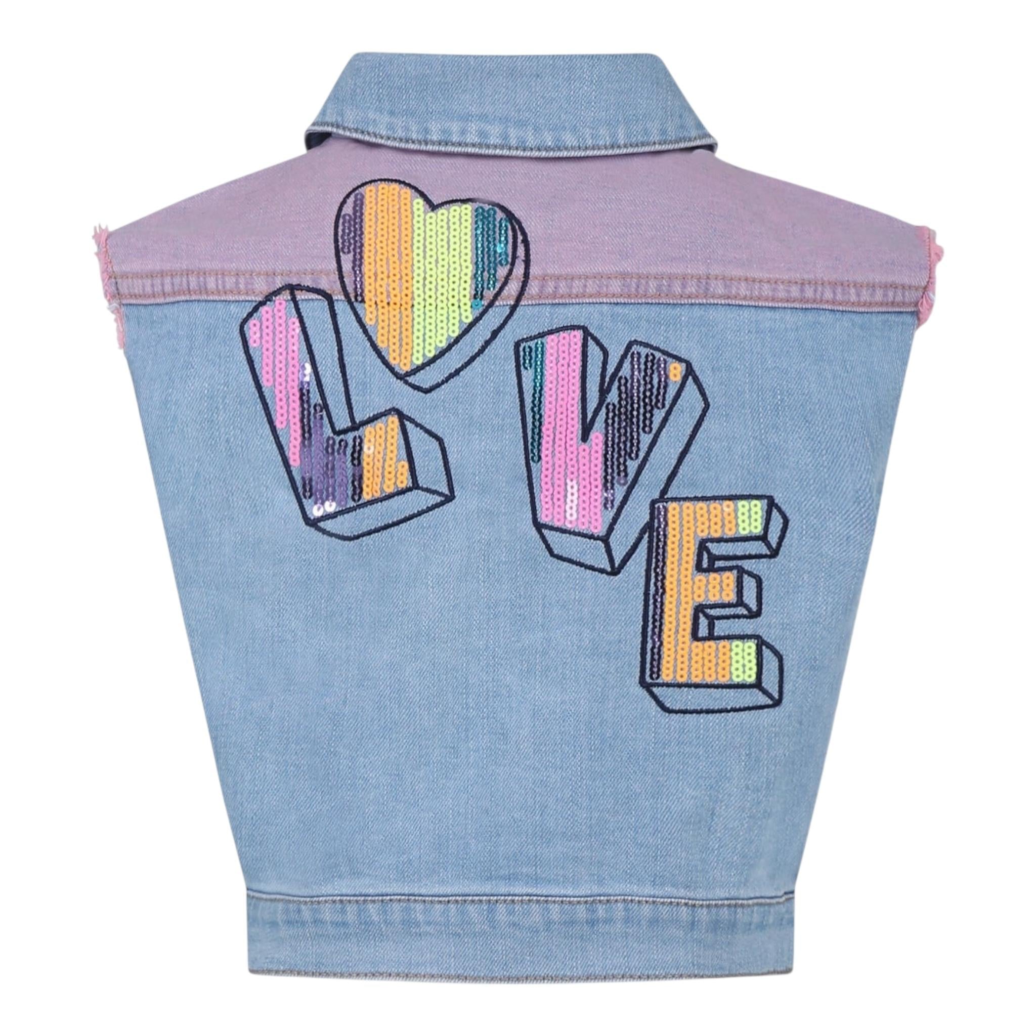 Billieblush Giubbino Smanicato In Denim con Paillettes per Bambina U21069 AZZURRO BillIEBLUSH 