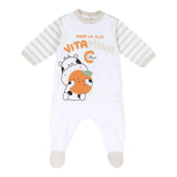 Chicco Tutina Manica Lunga Fantasia A Righe Bianco/Beige Per Neonato