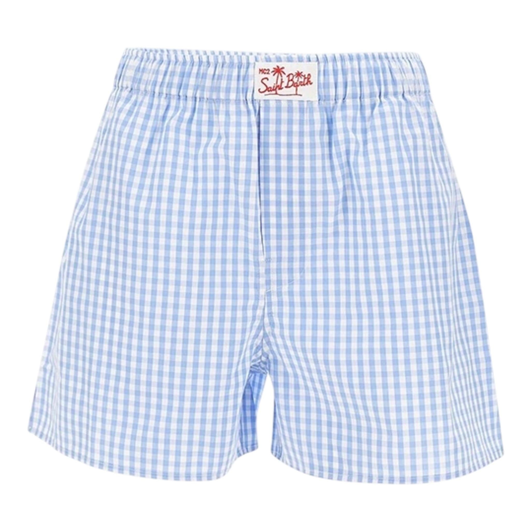 Saint Barth Short Bicolore con Fantasia A Quadrettini per Bambina BXY001 BIANCO/AZZURRO SAINT BARTH 
