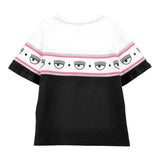 Chiara Ferragni T-Shirt Bicolore Girocollo Con Stampe Occhi Bianco/Nero Per Bambina