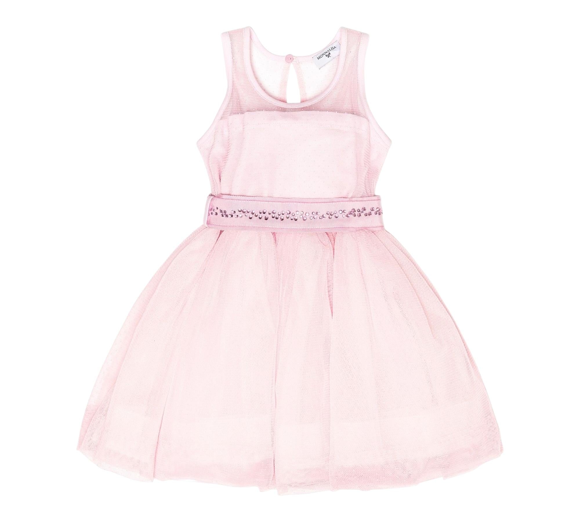 Monnalisa Abito Giromanica Tinta Unita In Tulle per Bambina 199906 ROSA MONNALISA 