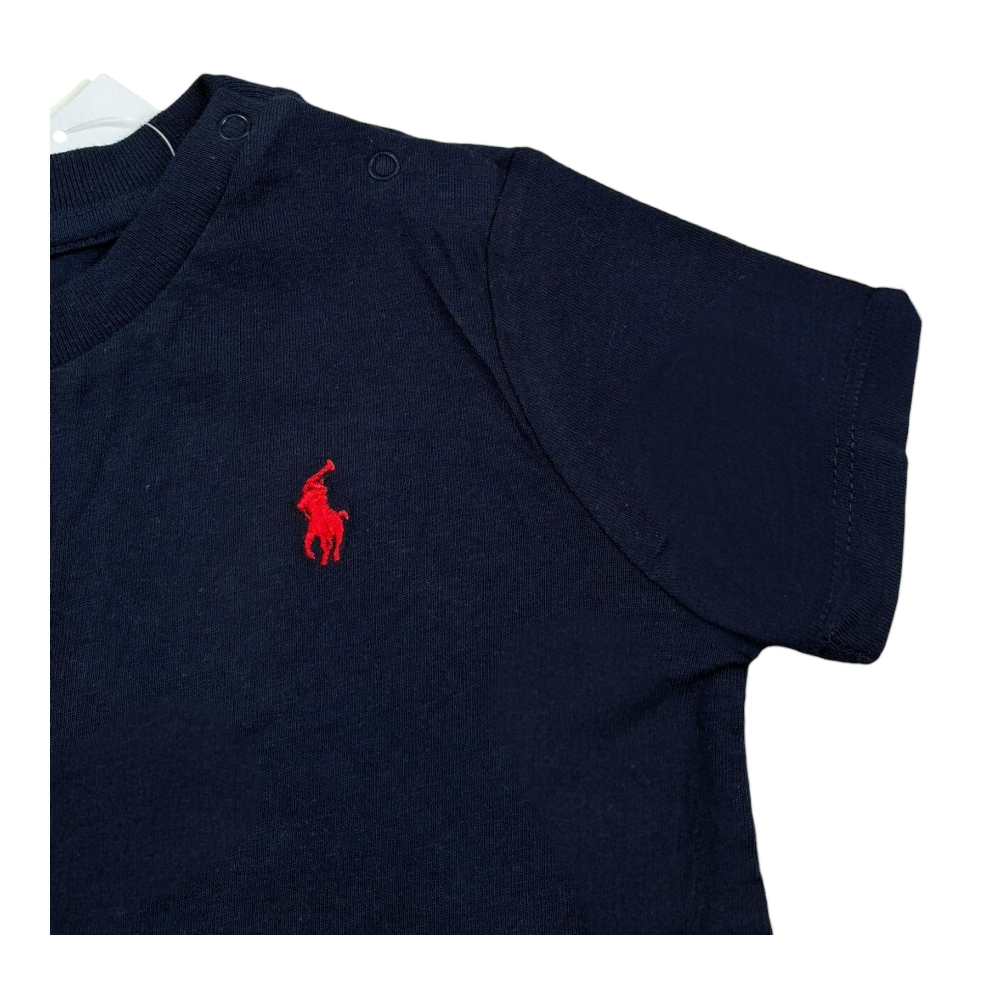 Ralph Lauren T-Shirt Girocollo Tinta Unita con Ricami per Neonato 320832904035 BLU RALPH LAUREN 