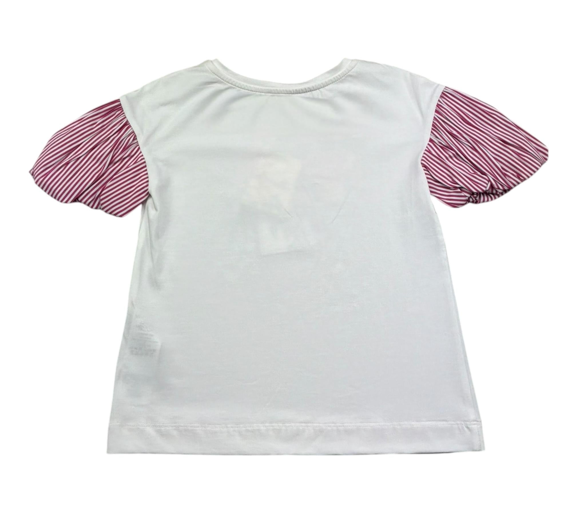 Monnalisa T-Shirt Girocollo Tinta Unita con Maniche In Contrasto per Bambina 117607SF BIANCO MONNALISA 