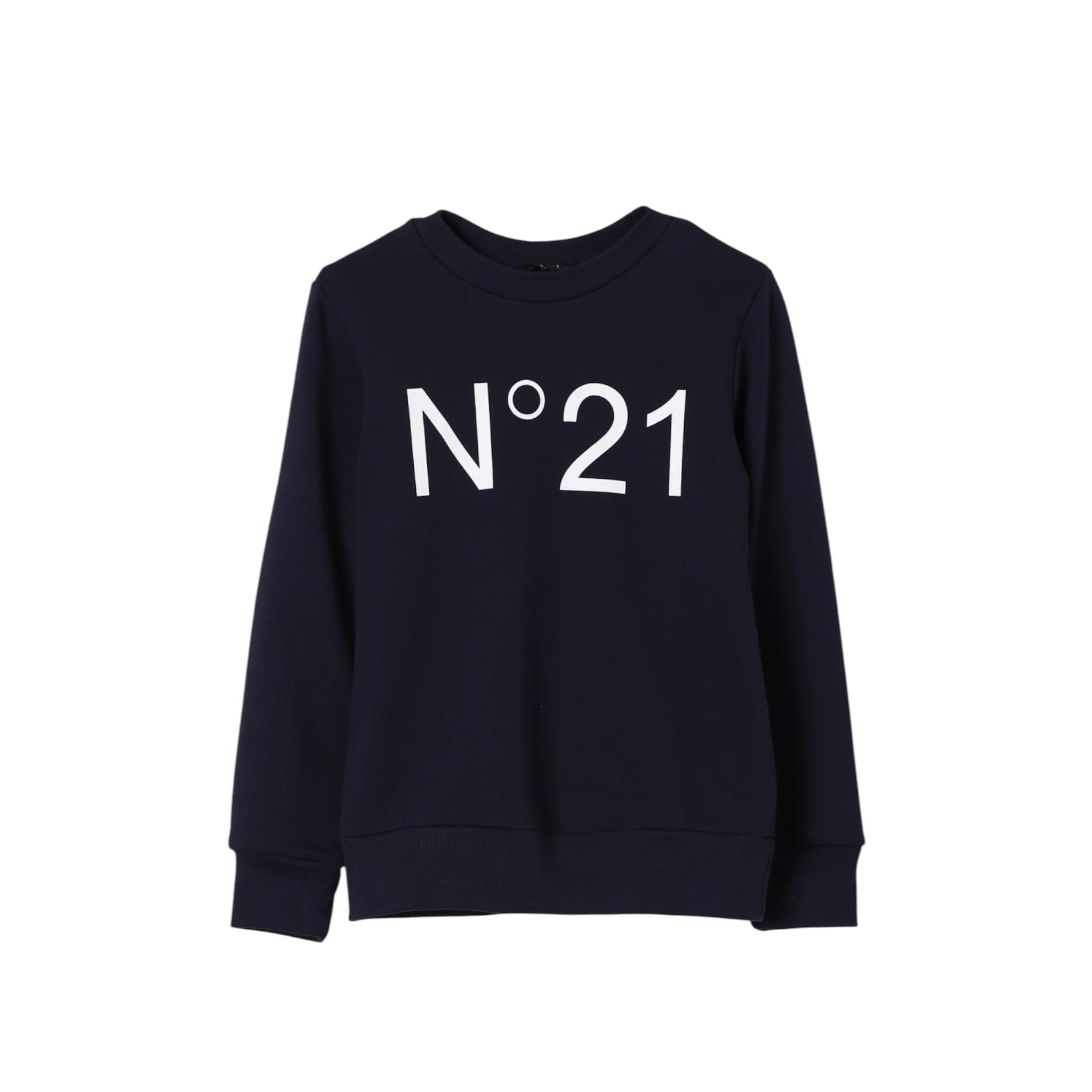 N°21 felpa tinta unita girocollo con stampa Blu per Bambino N21588 BLU N°21 