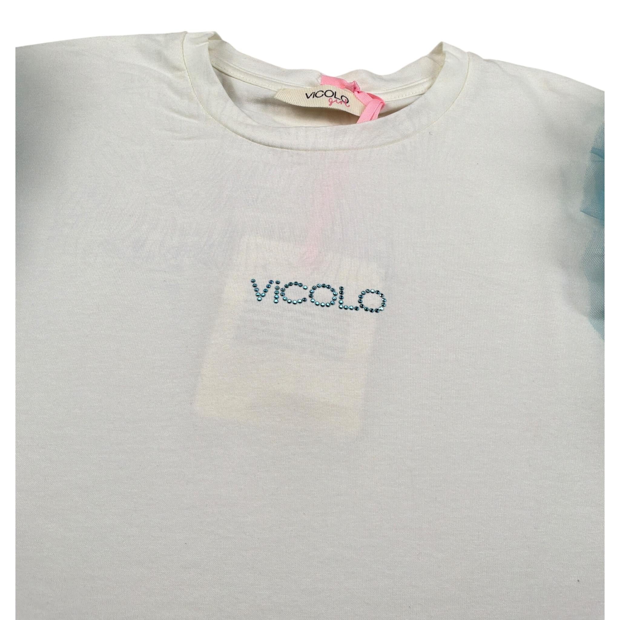 Vicolo T-Shirt tinta unita con Rouches Panna/Azzurro per Bambina 3146M00125 PANNA/AZZURRO VICOLO 