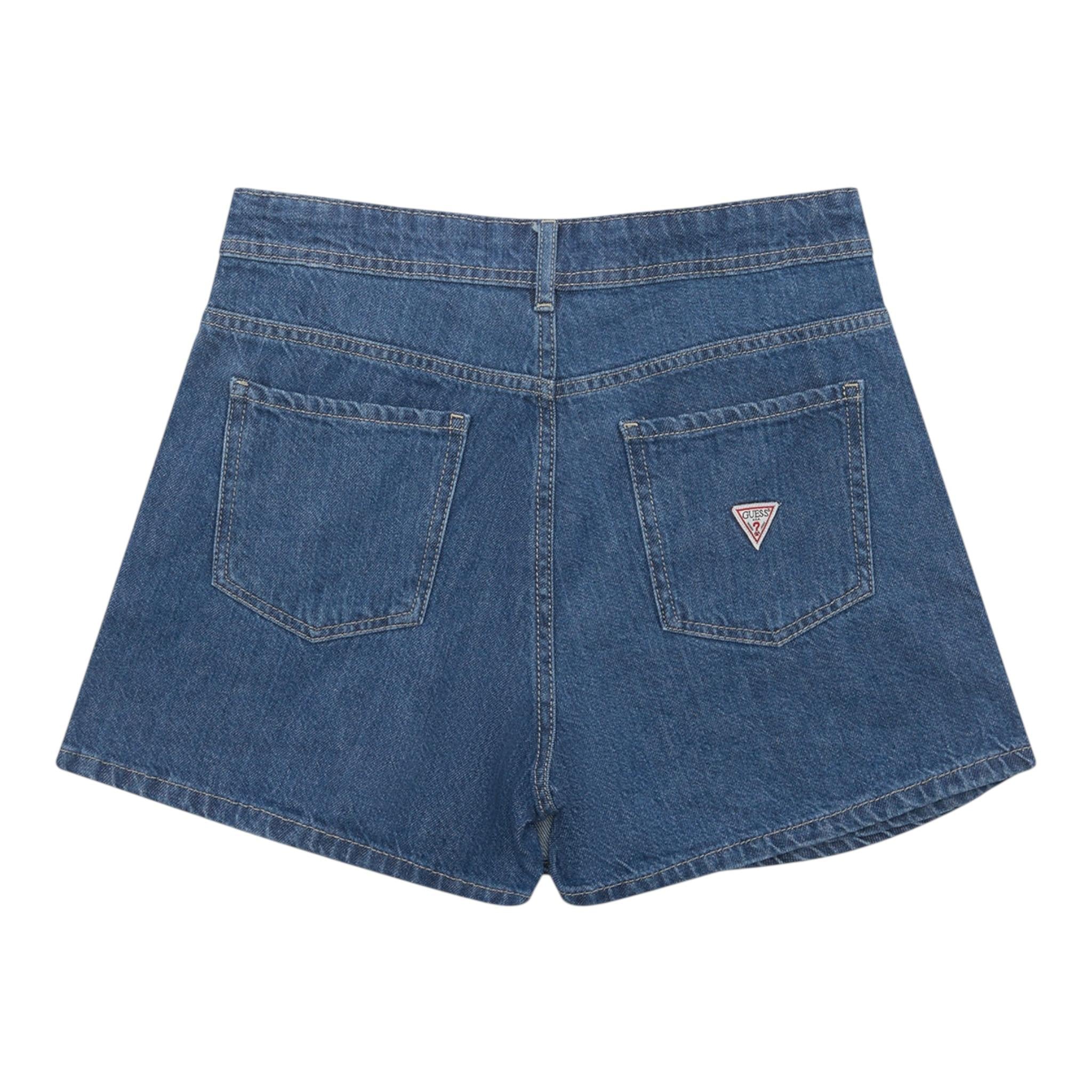 GUESS short in denim tinta unita con logo Blu per Bambina J4YD18D45E0 BLU GUESS 