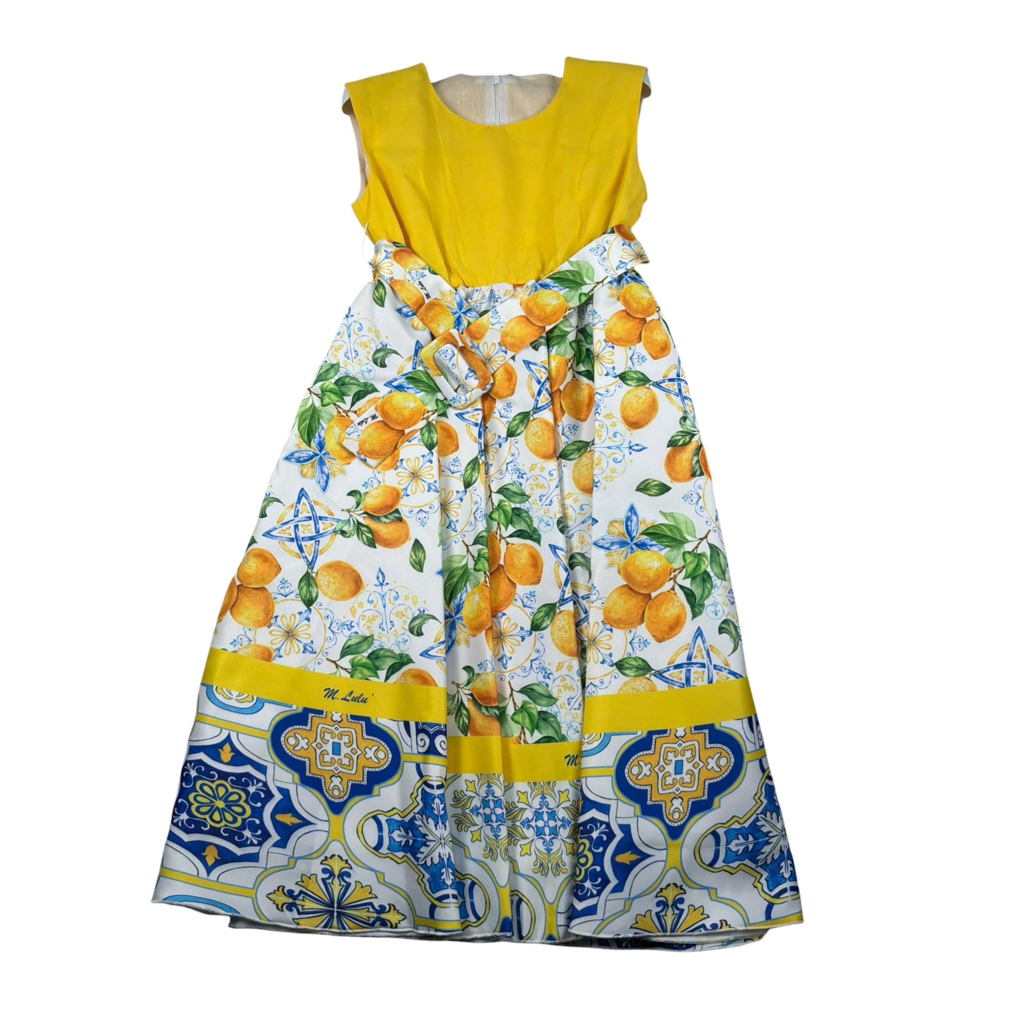 Magnifica Lulu Abito Cerimonia Giromanica Tinta Unita con Stampe per Bambina RUOTAA GIALLO MAGNIFICA LULU 