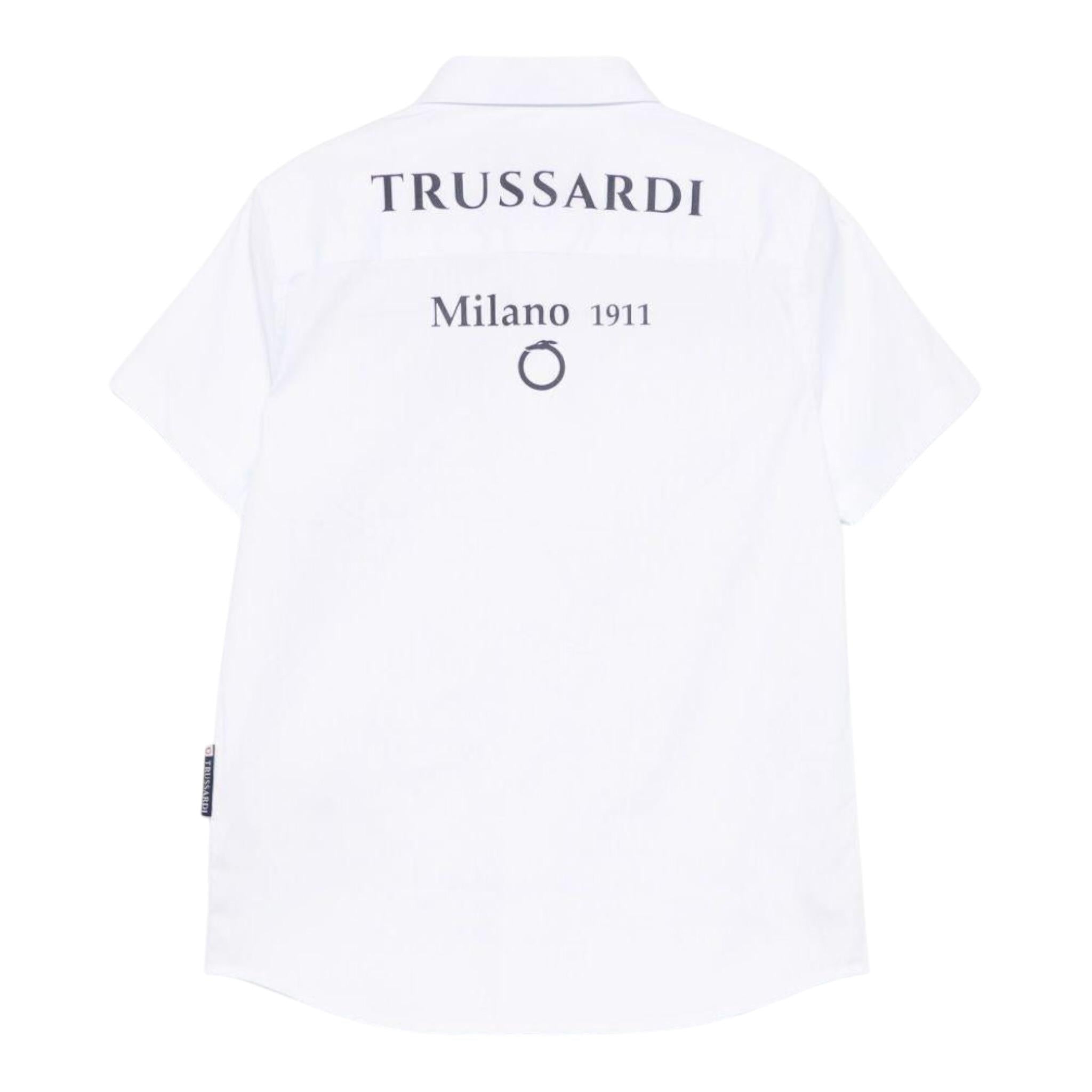Trussardi Camicia Mezza Manica Tinta Unita con Logo per Bambino TBP25050CA BIANCO TRUSSARDI 