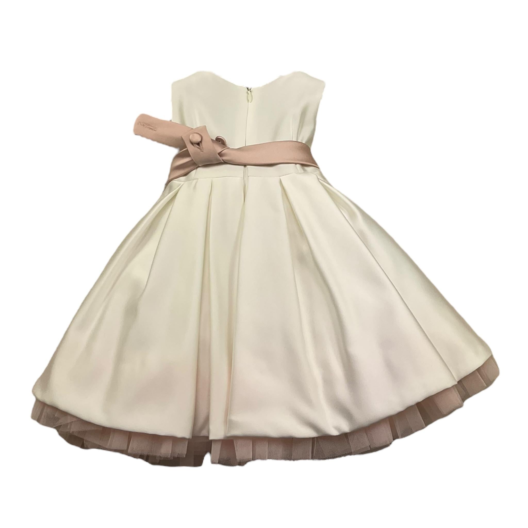 Colori Chiari Abito Mezza Manica Cerimoniale Tinta Unita con Cinturino per Neonata FN108053 PANNA COLORI CHIARI 