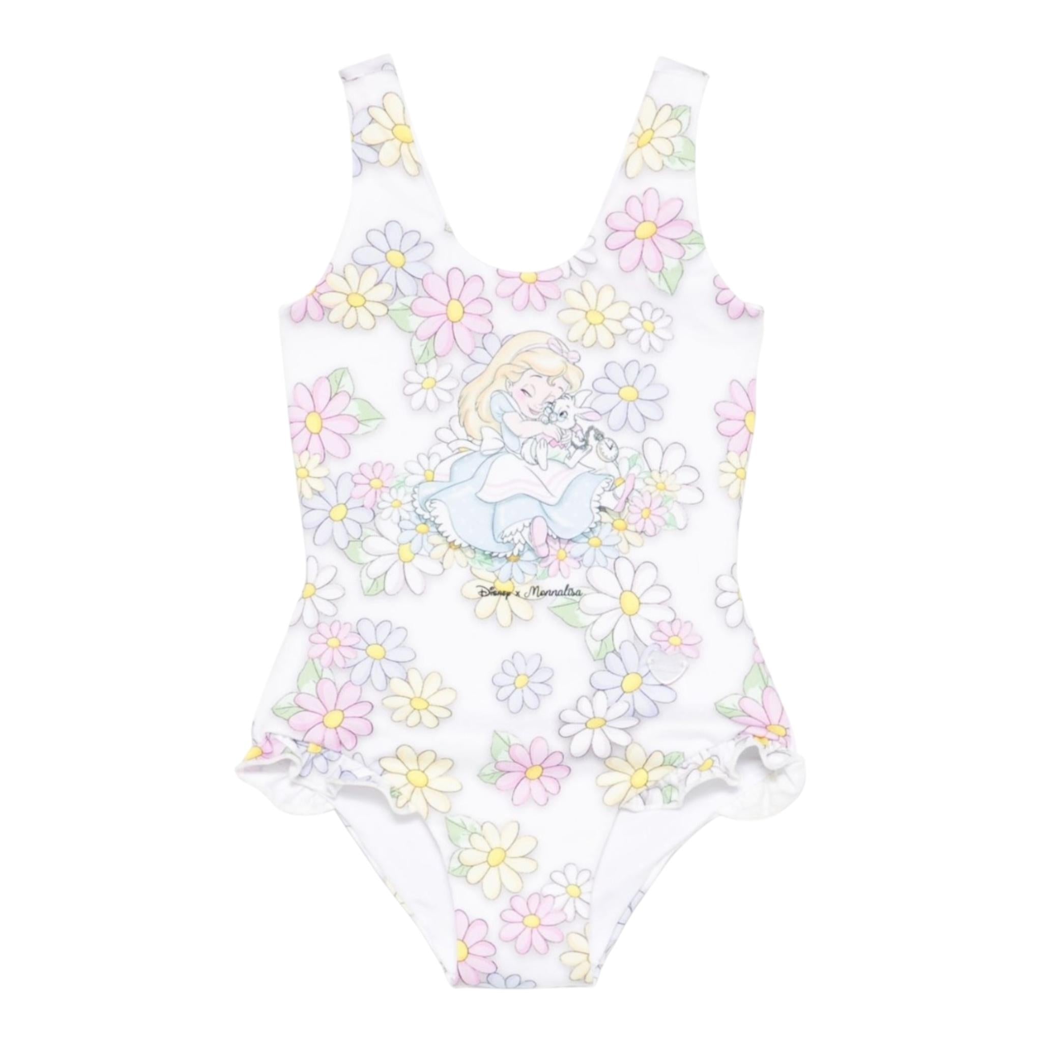 Monnalisa Costume Intero Tinta Unita con Stampa per Bambina 39E045J BIANCO MONNALISA 