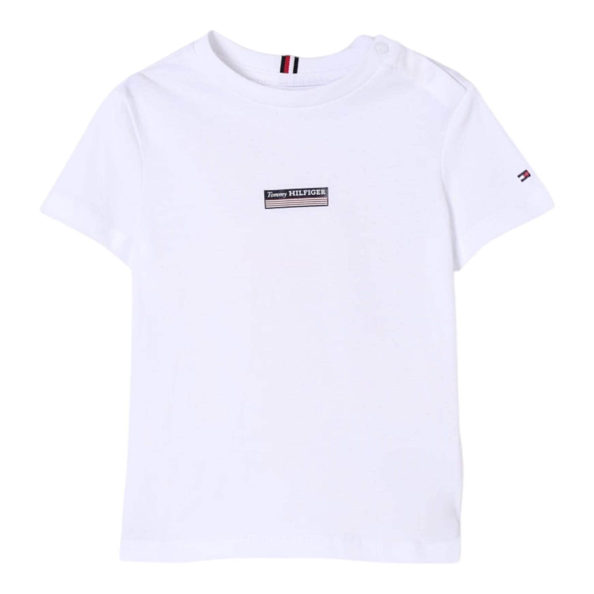 Tommy Hilfiger T-Shirt Girocollo Tinta Unita con Logo per Bambino KB0KB09362 BIANCO TOMMY HILFIGER 