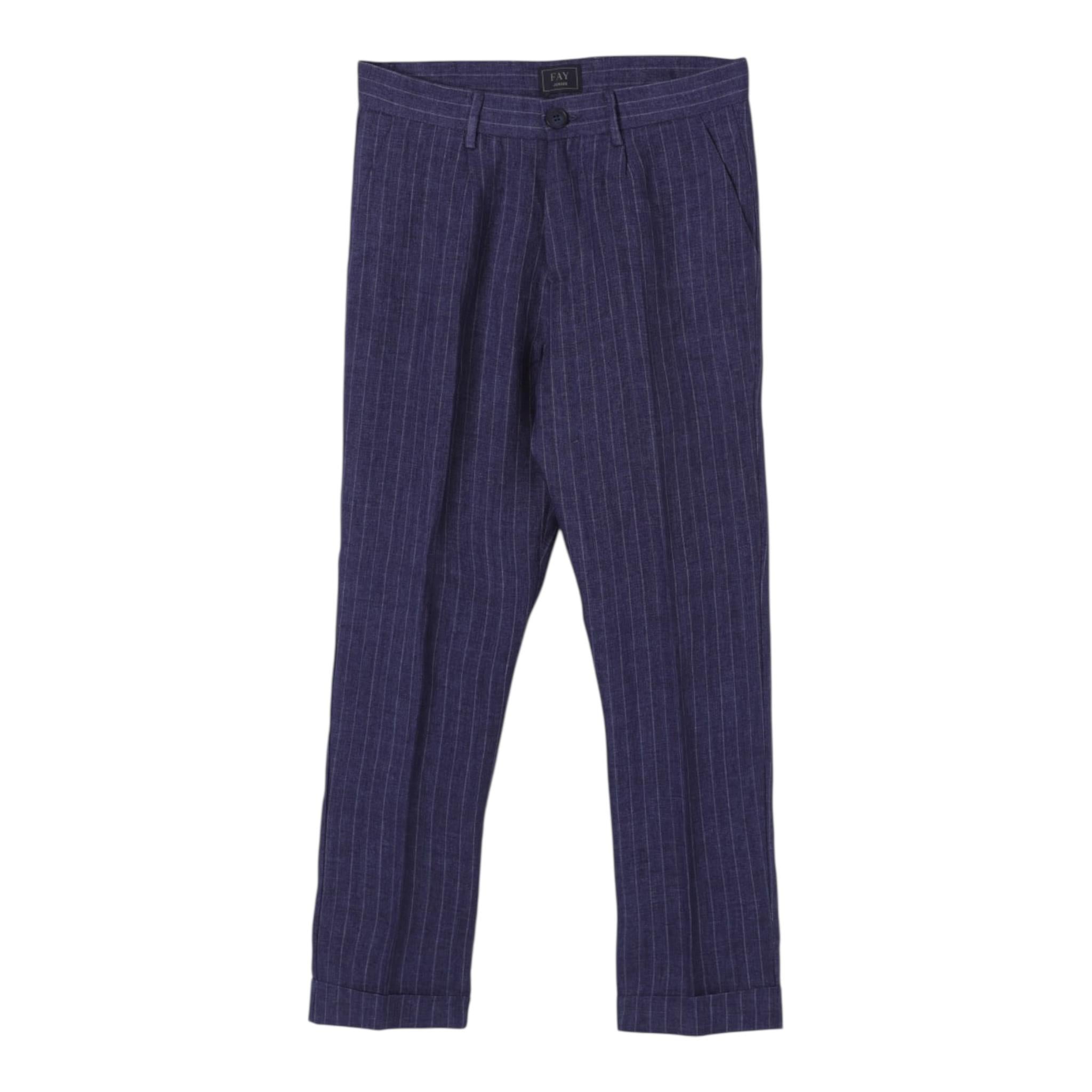 Fay Pantalone Tinta Unita con Fantasia A Righe per Bambino FW6Q21 BLU FAY 