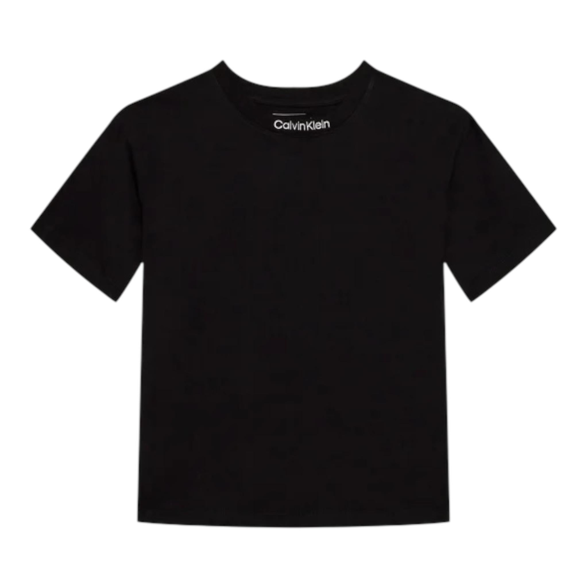 Calvin Klein T-Shirt Girocollo Tinta Unita con Logo per Bambino IB0IB02353 NERO CALVIN KLEIN 