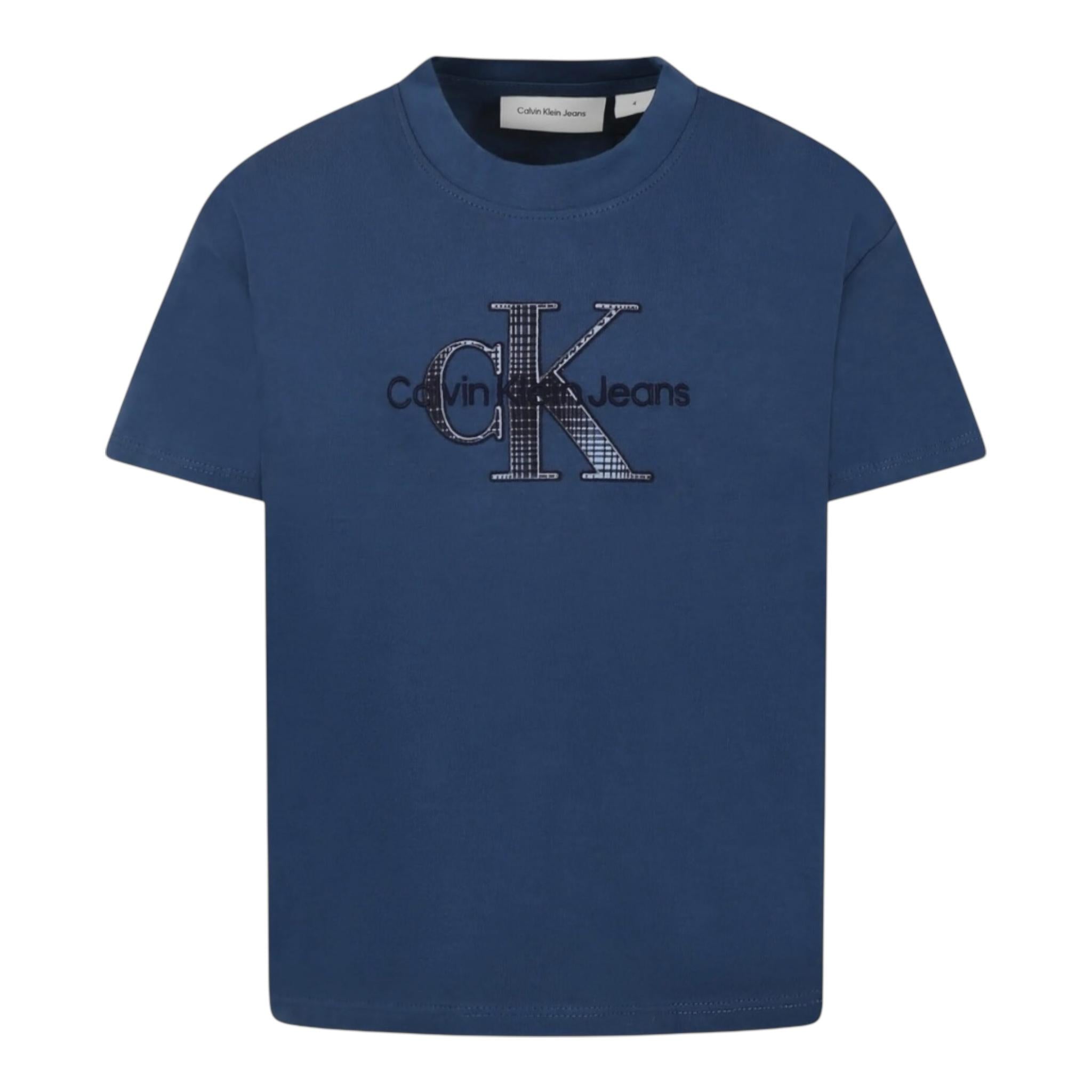 Calvin Klein T-Shirt Girocollo Tinta Unita con Stampa per Bambino IB0IB02359 BLU CALVIN KLEIN 