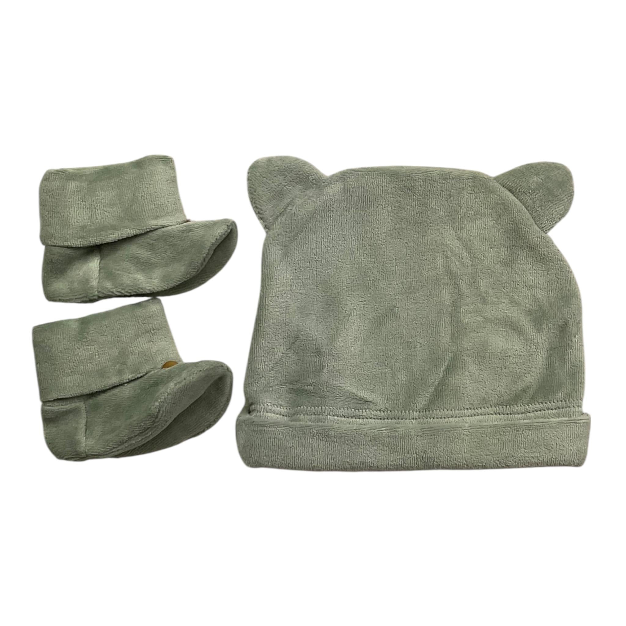 TEDDY E MINOU set cappello-babbucce tinta unita Verde per Neonato I24AC001M0137 VERDE TEDDY E MINOU 
