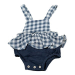 Petit Indi Salopette Biclore con Fantasia A Quadri per Neonata SS25B0233 BIANCO/BLU PETIT INDI 