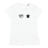 Chiara Ferragni T-Shirt Girocollo Tinta Unita Con Stampa Bianco Per Neonata