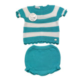 Juliana Completo T-Shirt In Maglia-Coulotte Tinta Unita Fantasia A Righe Bianco/Verde Per Neonata