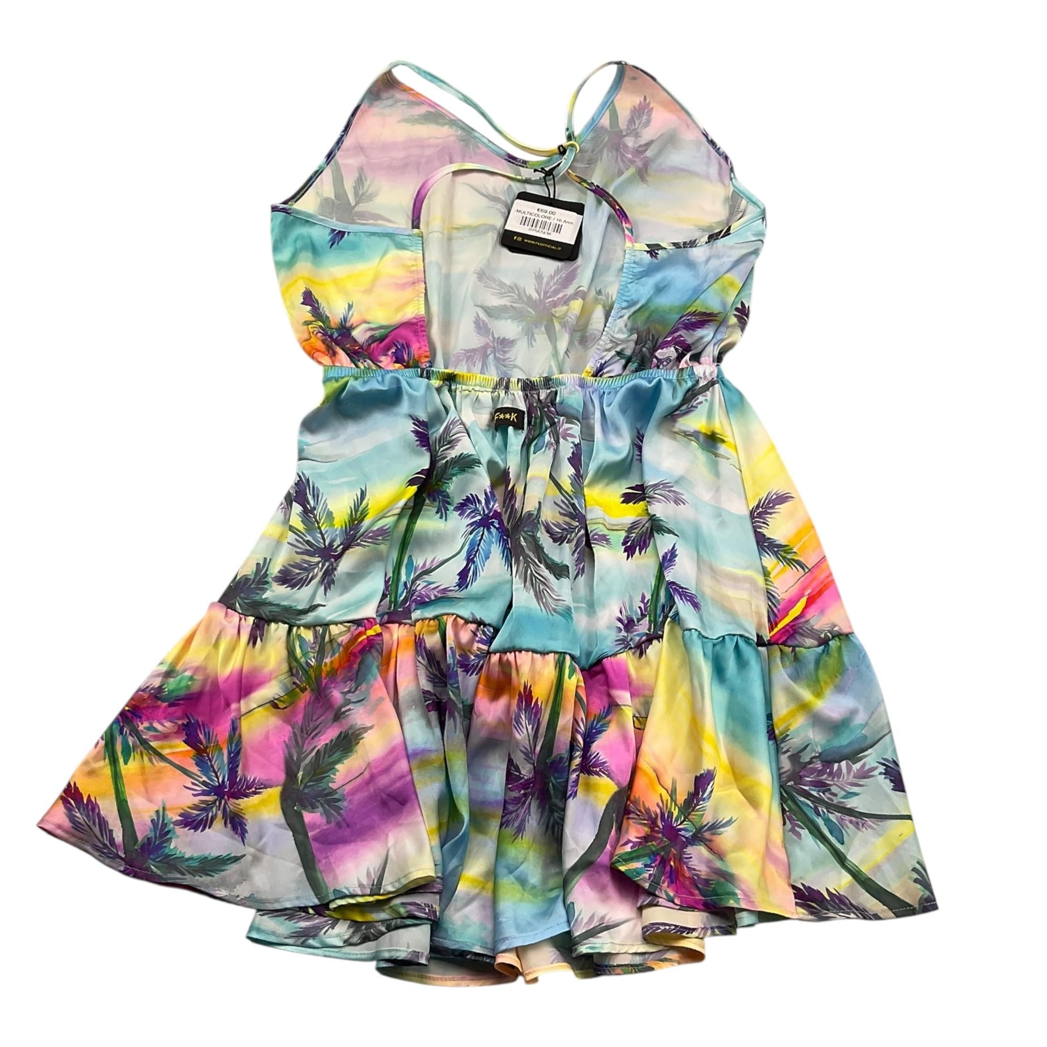 F**K Abito Tinta Unita A Bretelle con Fantasia per Bambina MULTICOLORE AZZURRO F**K 