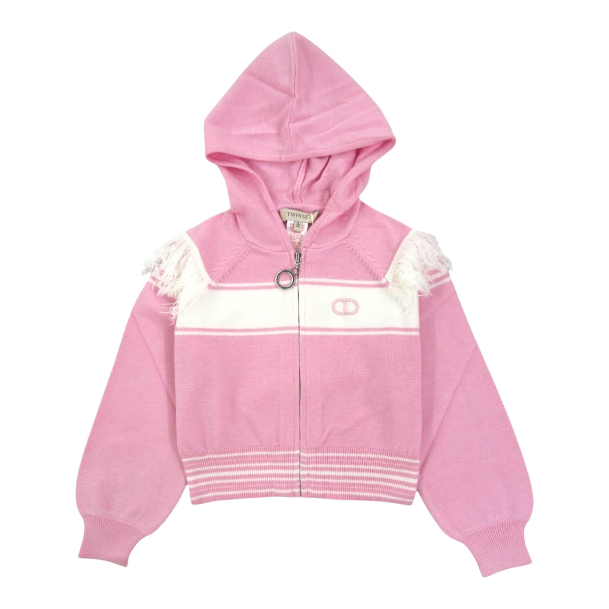 TWINSET maglia tinta unita con stampa zip e cappuccio Rosa per Bambina 242GJ3161X ROSA TWINSET 