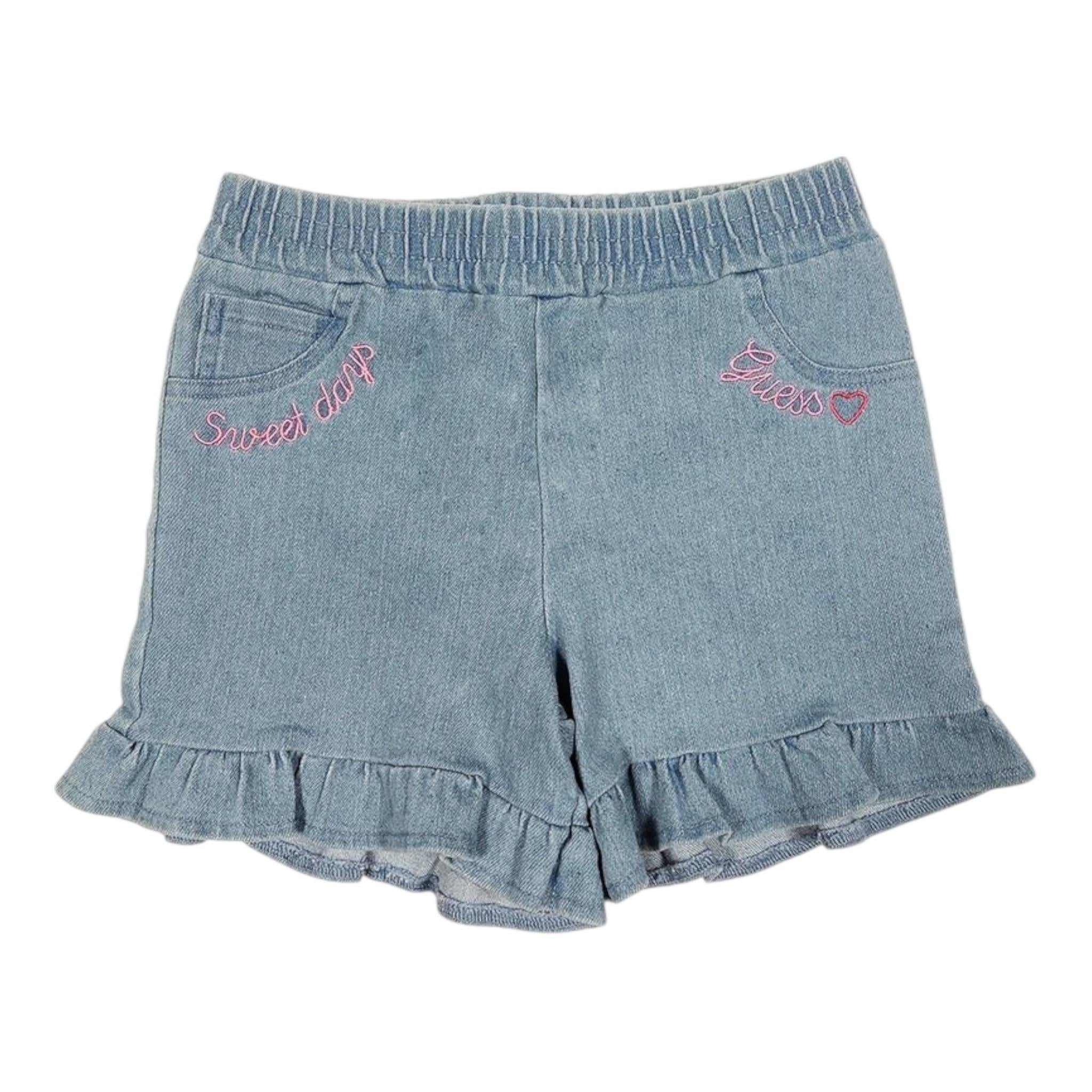 Guess Short In Denim Tinta Unita con Elastico In Vita per Bambina K5GD04D5160XX AZZURRO GUESS 