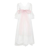 Monnalisa Abito Manica Lunga Velata Tinta Unita con Cinturino per Bambina 71E906 BIANCO MONNALISA 