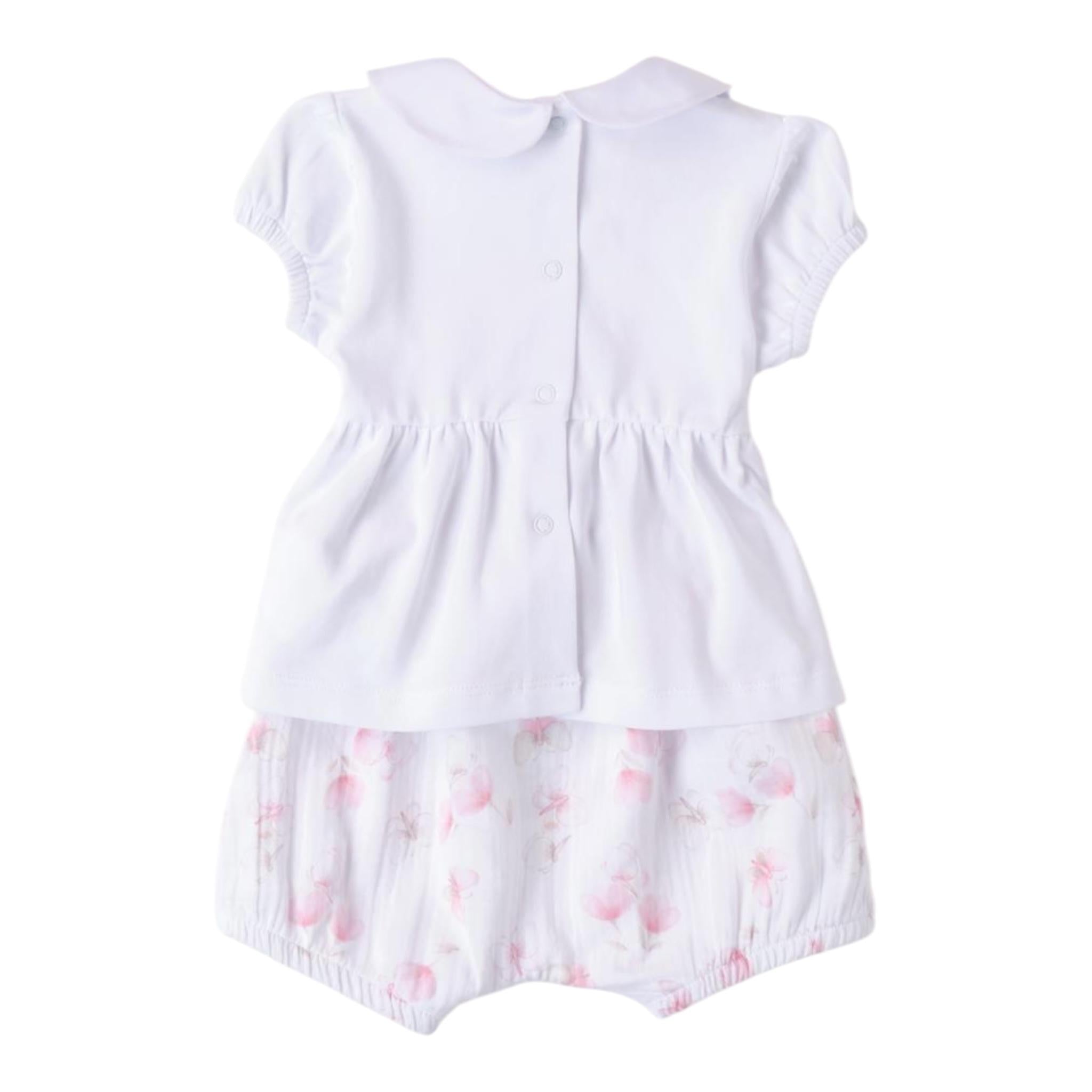 Minibanda Completo 2 Pezzi Short-T-Shirt Tinta Unita con Stampa Farfalle per Neonata 3B760 BIANCO MINIBANDA 