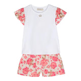 Twinset Completo 2 Pezzi T-Shirt-Bermuda Bicolore Bianco/Rosa Per Neonata