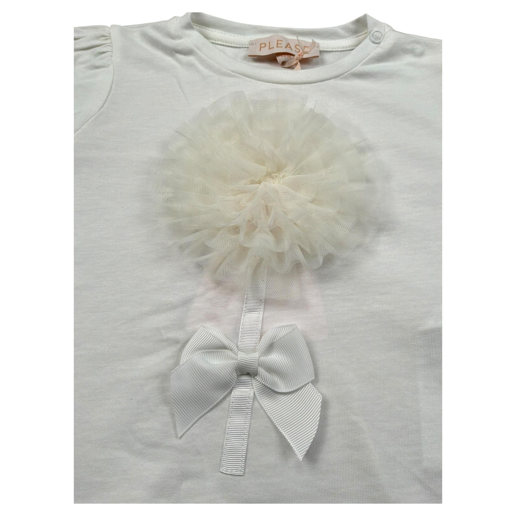 Please T-Shirt Girocollo Tinta Unita con Tulle per Neonata MB33030G73 BIANCO PLEASE 