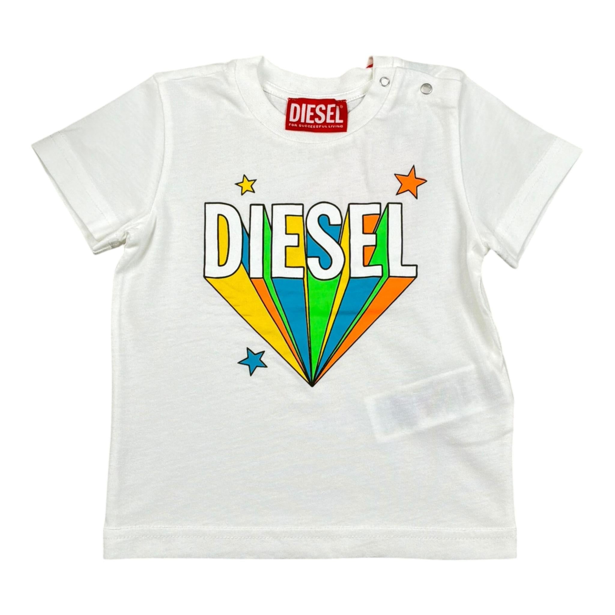 Diesel T-Shirt Girocollo Tinta Unita con Stampa per Neonata K00518 BIANCO DIESEL 