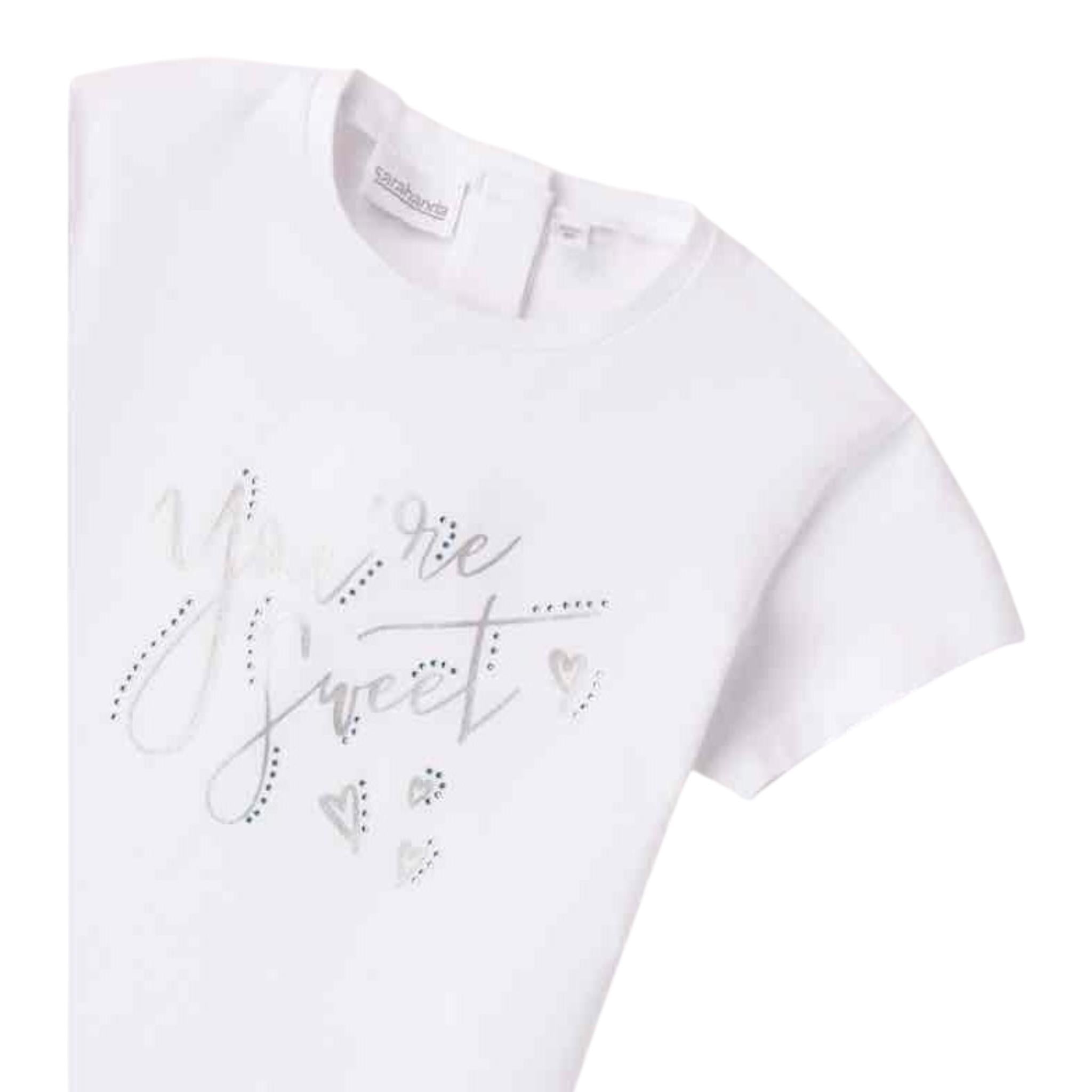 Sarabanda T-Shirt Girocollo tinta unita con Brillantini Bianco per Bambina 0B211XJ BIANCO SARABANDA 