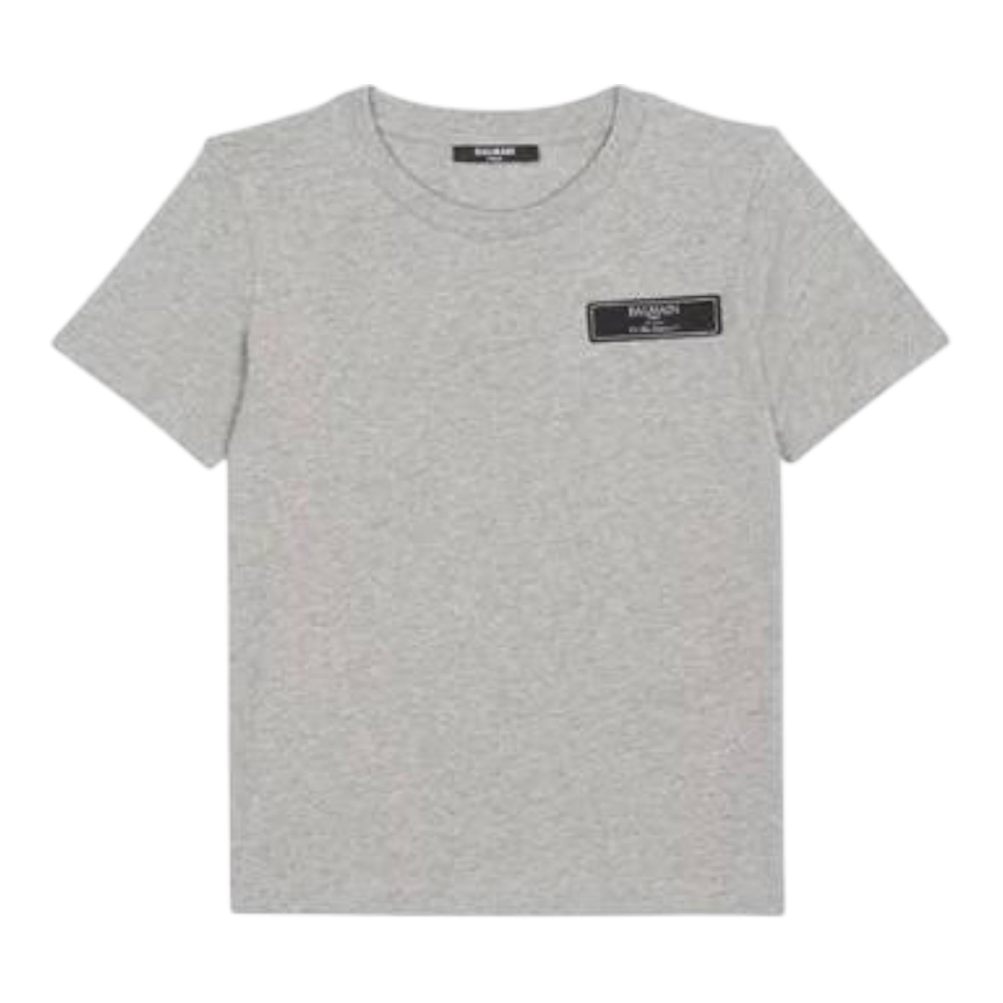 Balmain T-Shirt Girocollo Tinta Unita con Logo per Bambino BV8P41 GRIGIO BALMAIN 