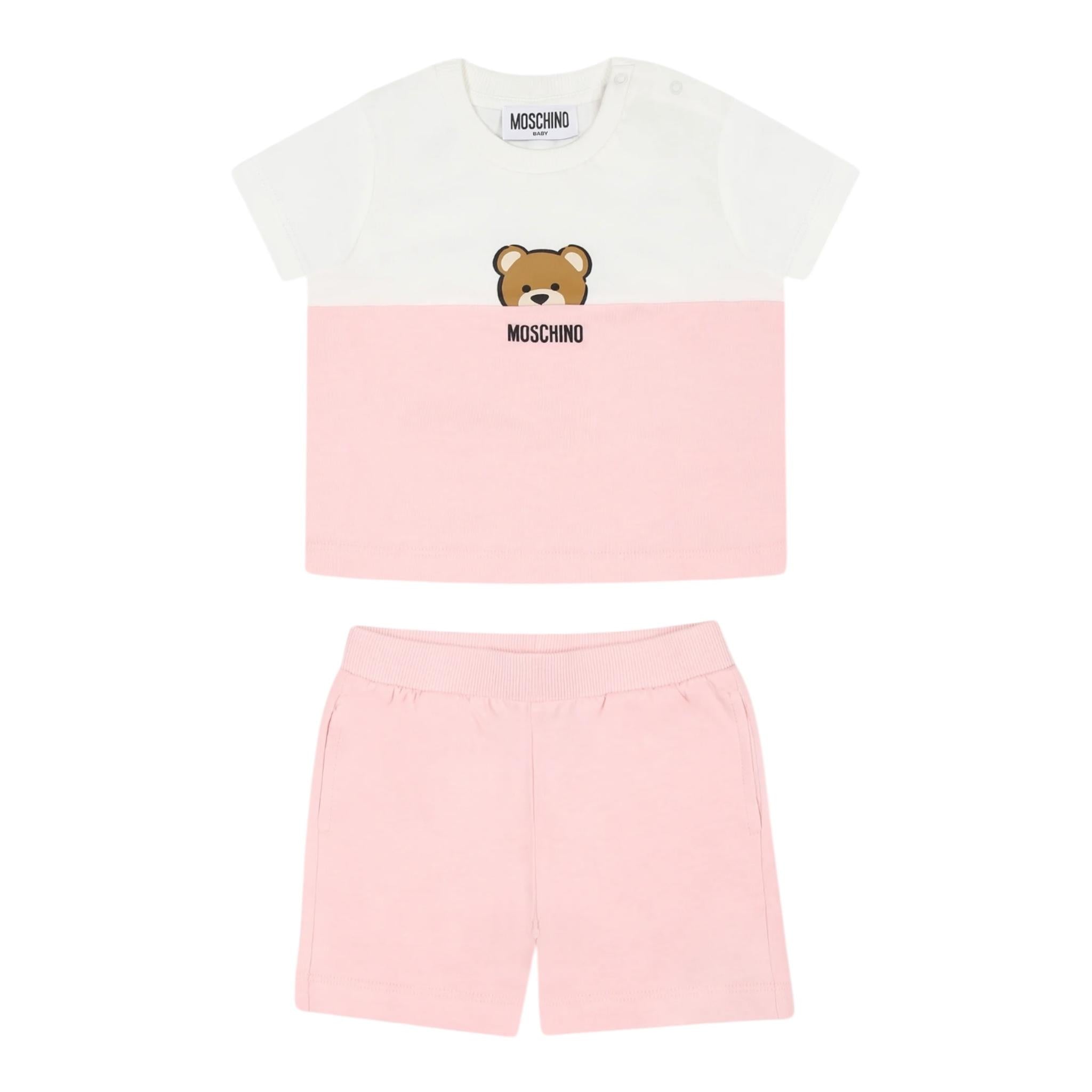 Moschino Completo 2 Pezzi T-Shirt-Bermuda Bicolore per Neonata MUG01FA ROSA MOSCHINO 