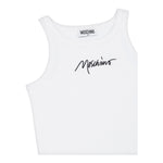 Moschino Canotta Girocollo Tinta Unita con Ricamo Logo per Bambina HDM06 BIANCO MOSCHINO 