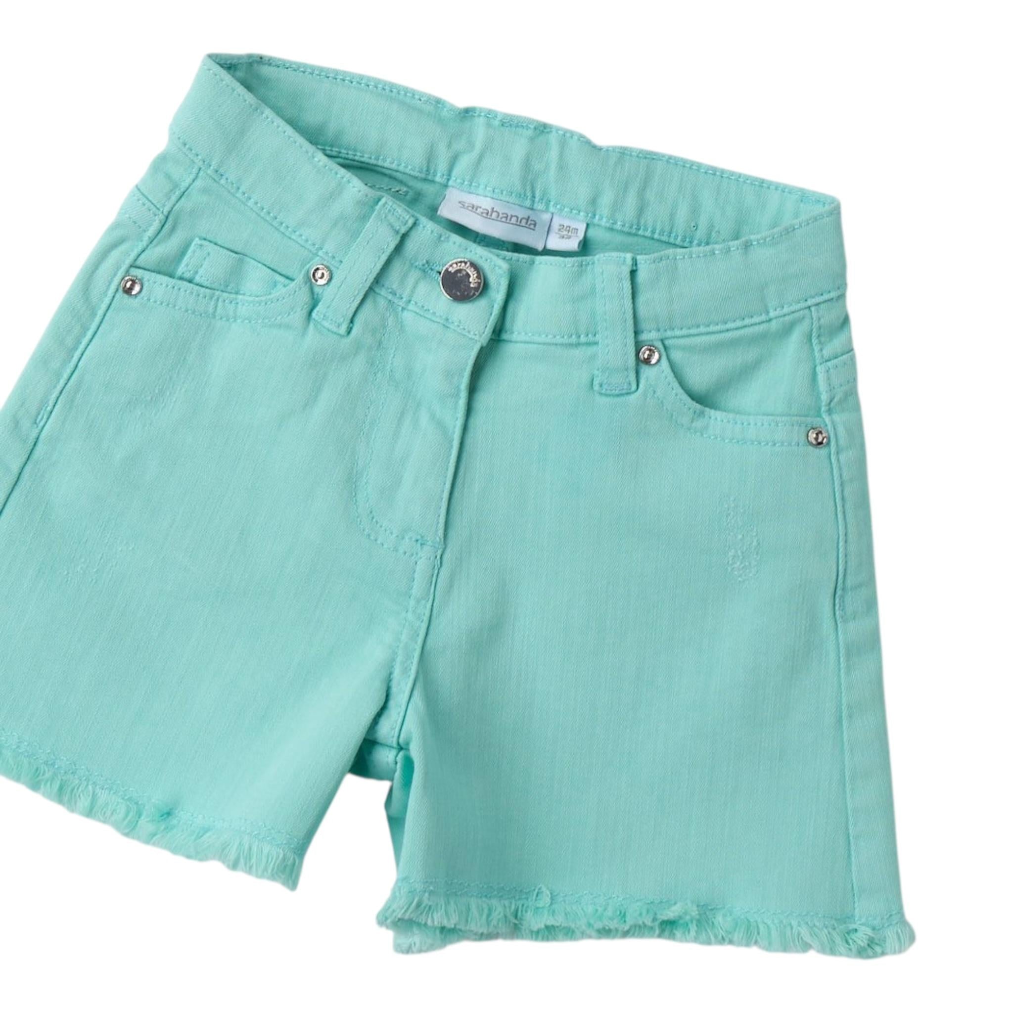 Sarabanda Short tinta unita con Girovita Regolabile Verde Acqua per Neonata 0B222X VERDE ACQUA SARABANDA 