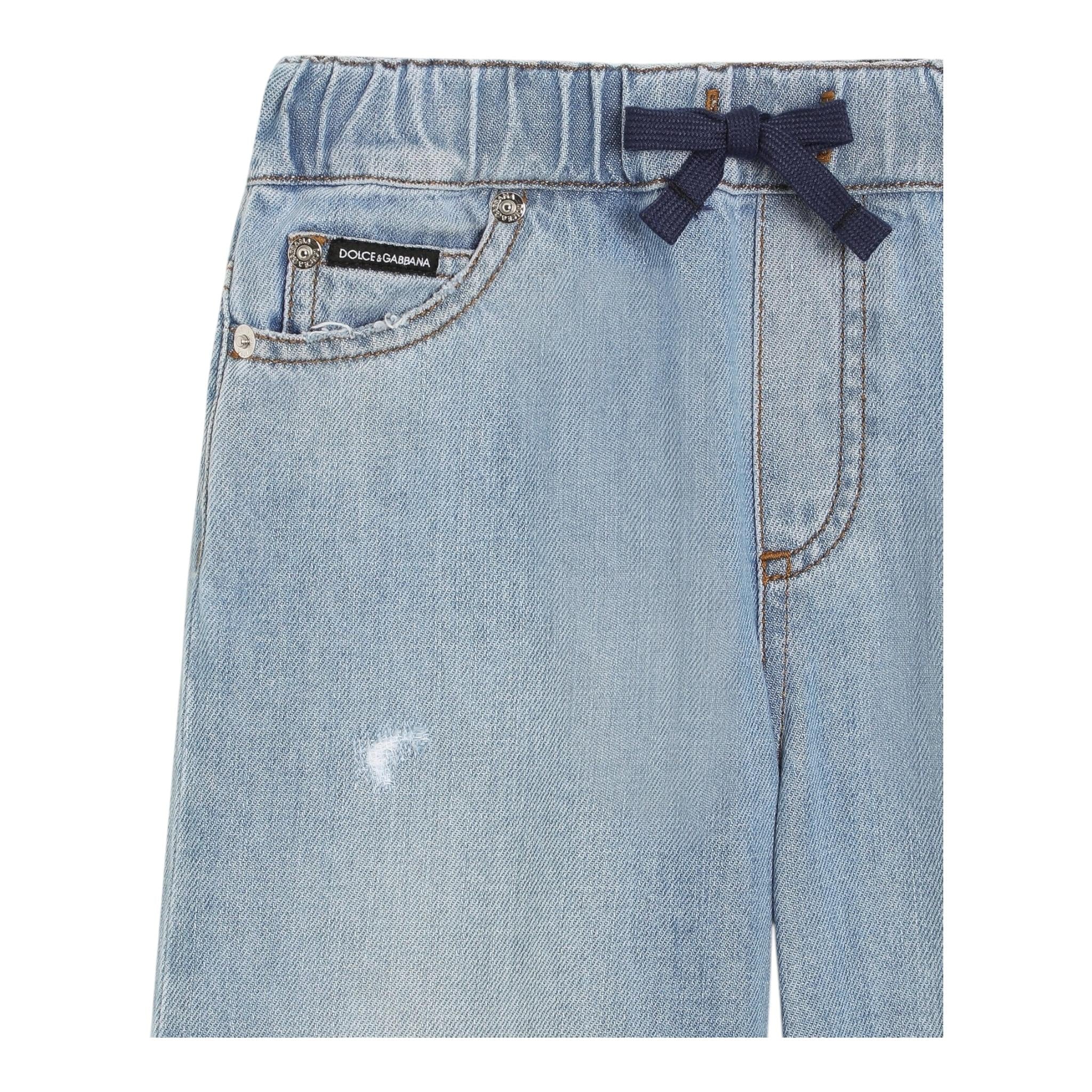Dolce & Gabbana Jeans Tinta Unita con Elastico In Vita per Bambino L42F79 AZZURRO DOLCE & GABBANA 