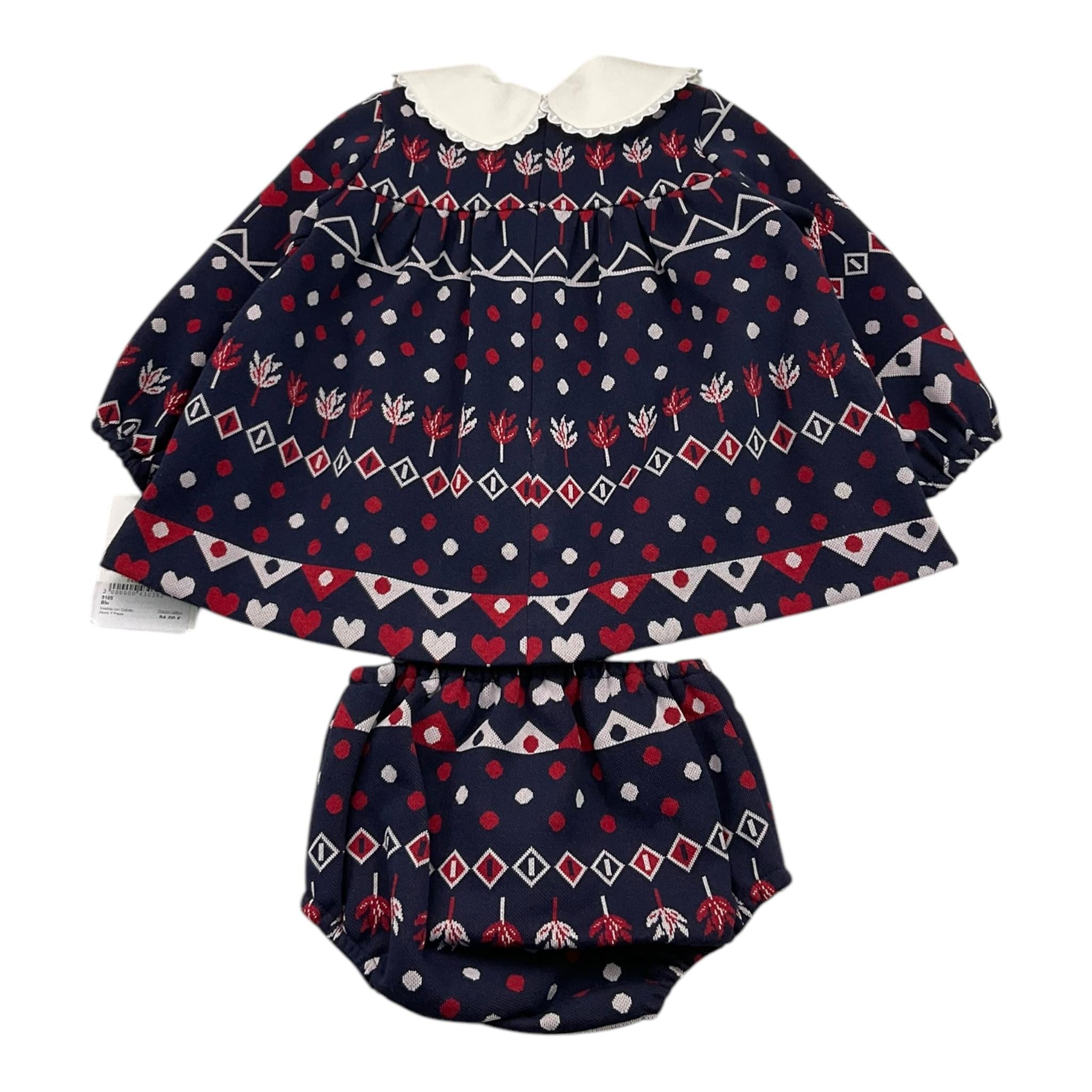 MARTA Y PAULA set abito-coulotte tinta unita con fantasia Blu per Neonata 5105 BLU MARTA Y PAULA 