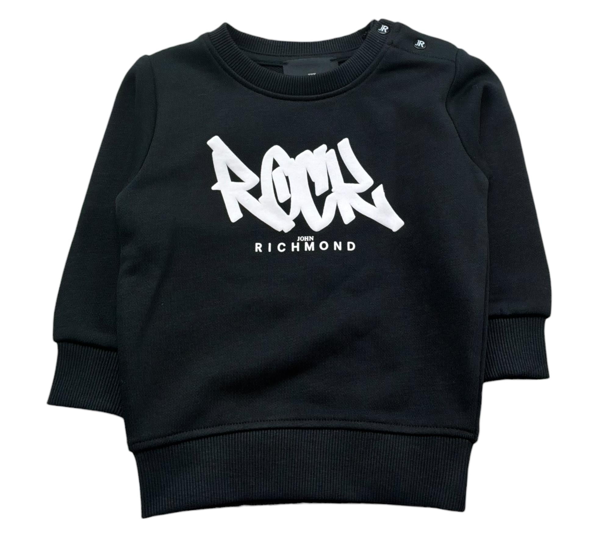 John Richmond Felpa Chiusa Girocollo Tinta Unita con Stampa per Neonato RIP26077FE NERO JOHN RICHMOND 