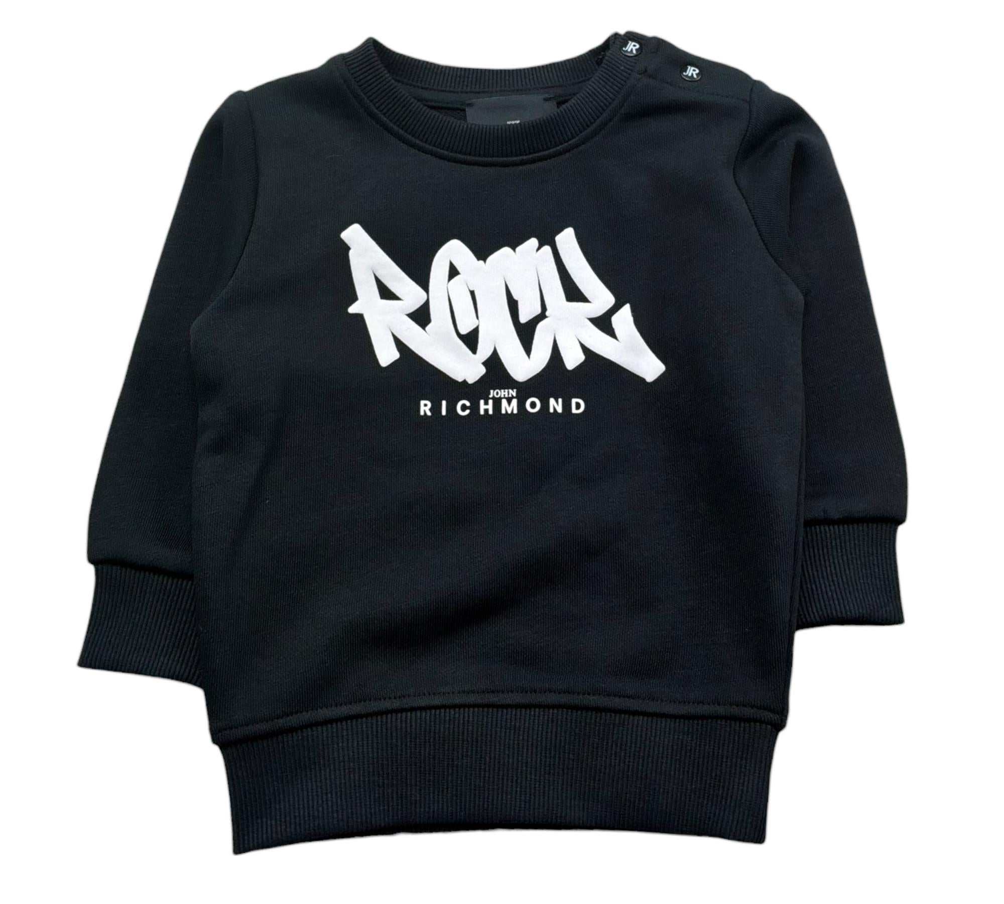 John Richmond Felpa Chiusa Girocollo Tinta Unita con Stampa per Neonato RIP26077FE NERO JOHN RICHMOND 