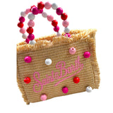 Saint Barth Borsa Tinta Unita con Stampa In Paglia per Bambina VANITYMINISTRAW BEIGE SAINT BARTH 