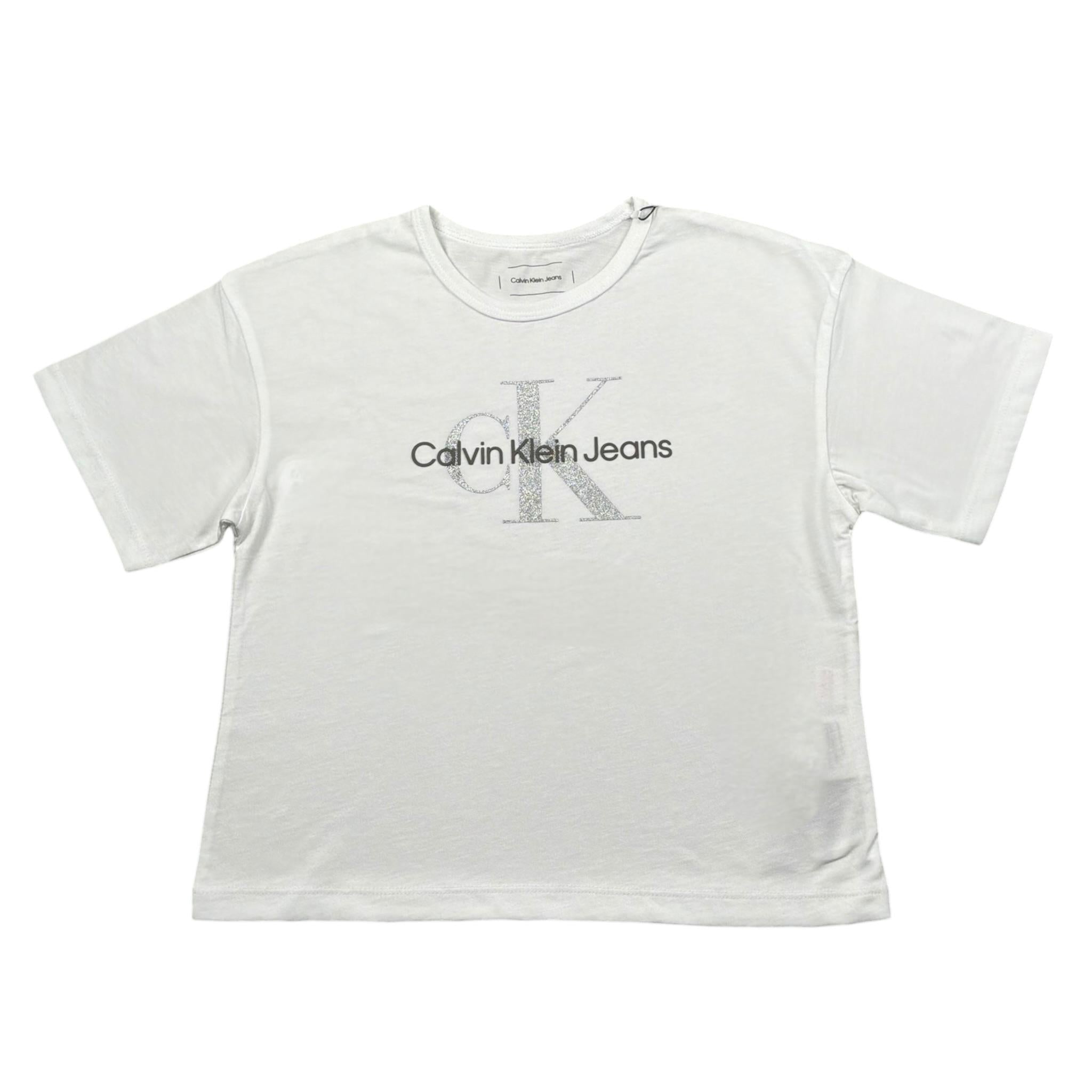Calvin Klein T-Shirt Girocollo Tinta Unita con Logo per Bambina IG0IG02801X BIANCO CALVIN KLEIN 