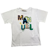 Manuel Ritz T-Shirt Girocollo Tinta Unita Con Stampa In Contrasto Bianco Per Bambino