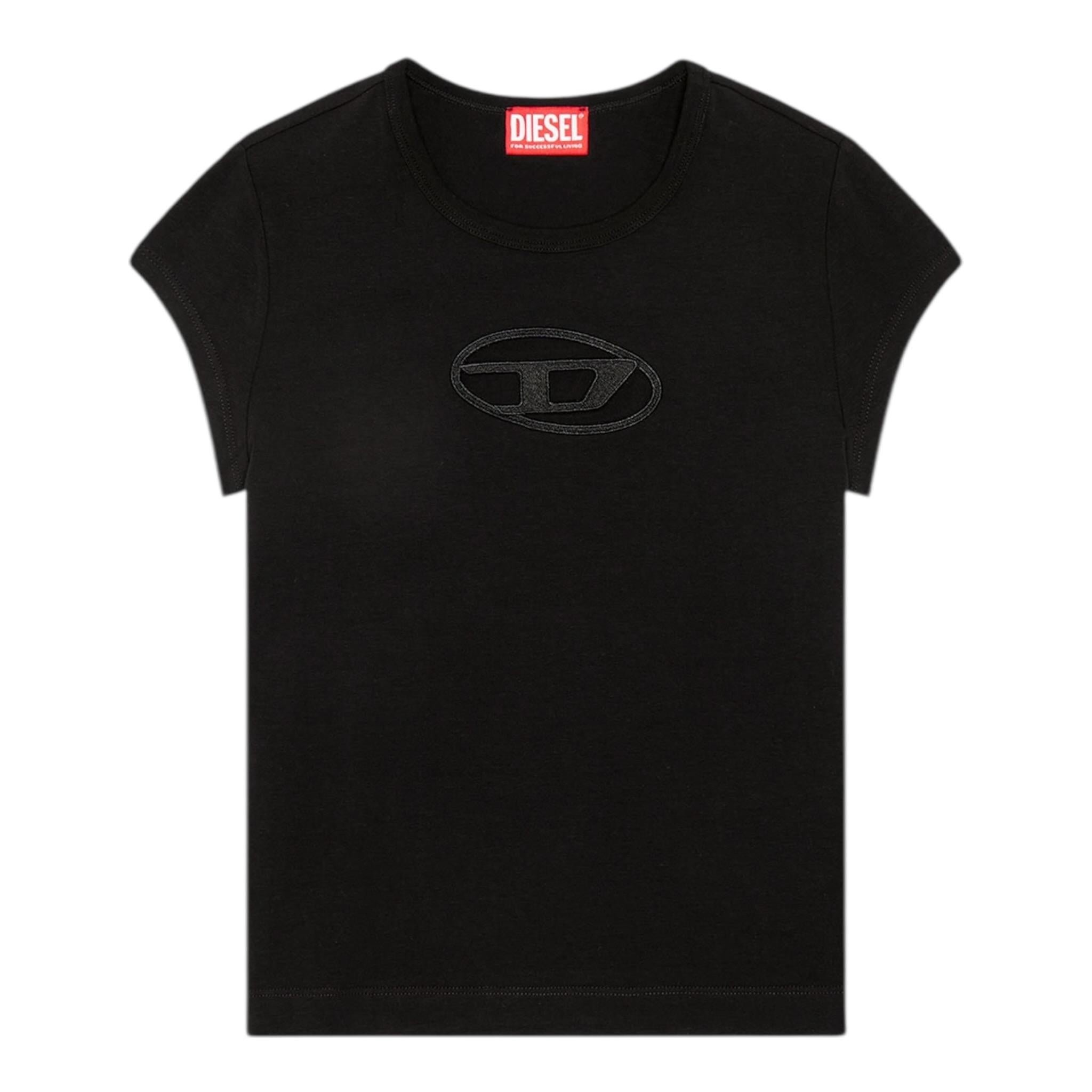 Diesel T-Shirt Girocollo Tinta Unita con Logo per Bambina J01830X NERO DIESEL 