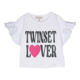 Twinset T-Shirt Girocollo Tinta Unita Con Rouches E Stampa Bianco Per Bambina