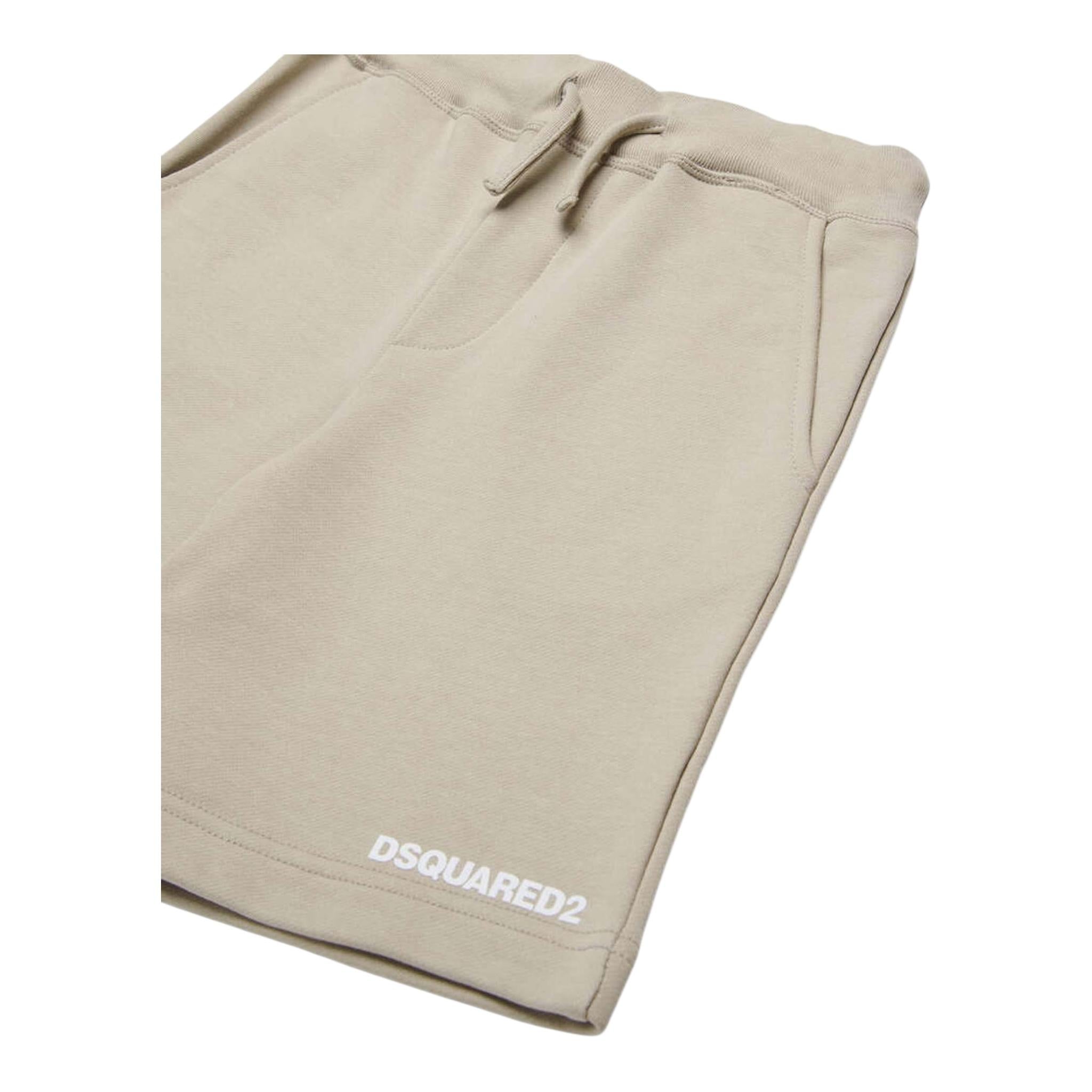 Dsquared2 Bermuda In Tuta Tinta Unita con Stampa per Bambino DQ2738 BEIGE DSQUARED2 