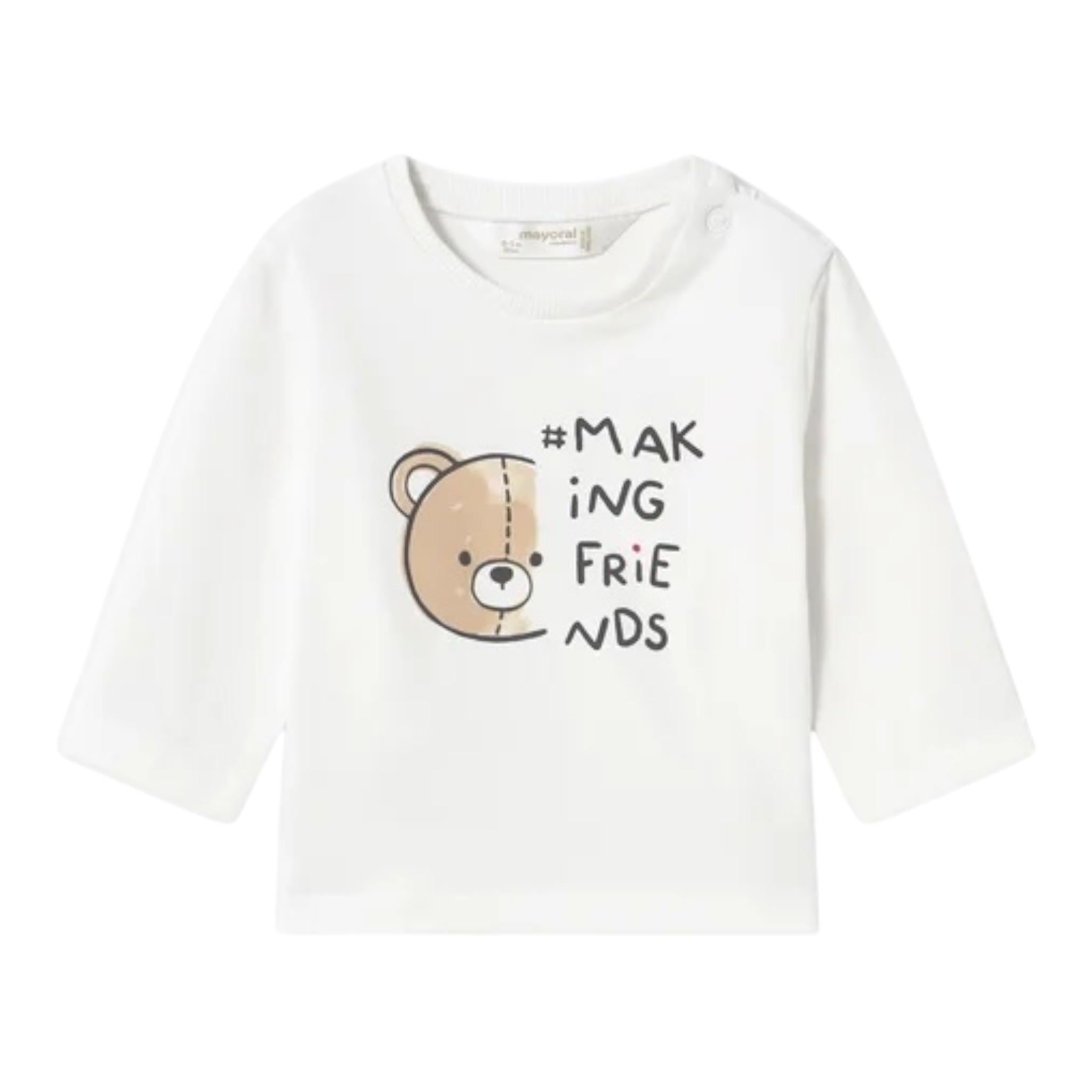 Mayoral Shirt Girocollo Tinta Unita con Stampa per Neonato 1038 BIANCO MAYORAL 