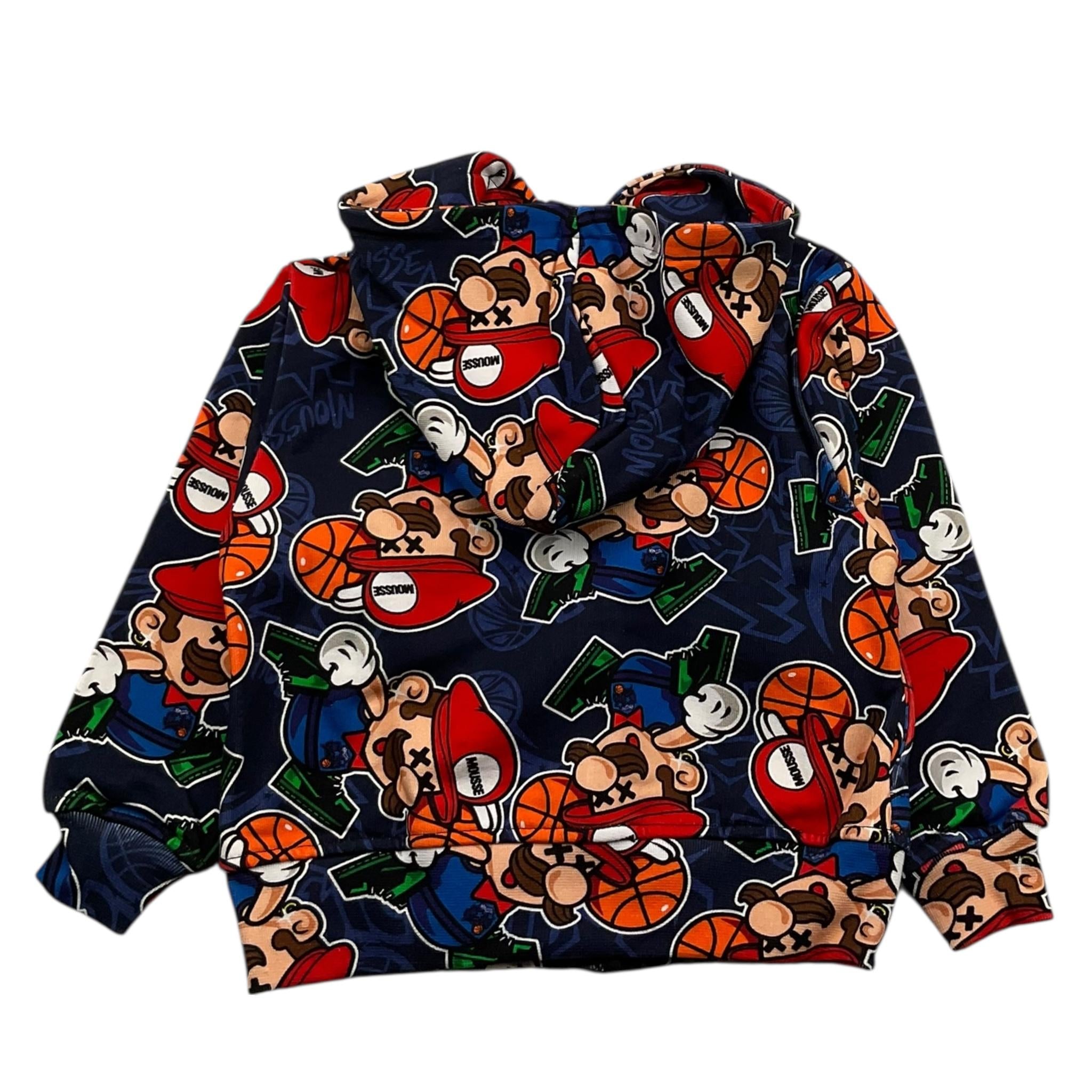 MOUSSE felpa con zip e cappuccio tinta unita cn stampe mario Blu per Neonato HKFZ368 BLU MOUSSE 