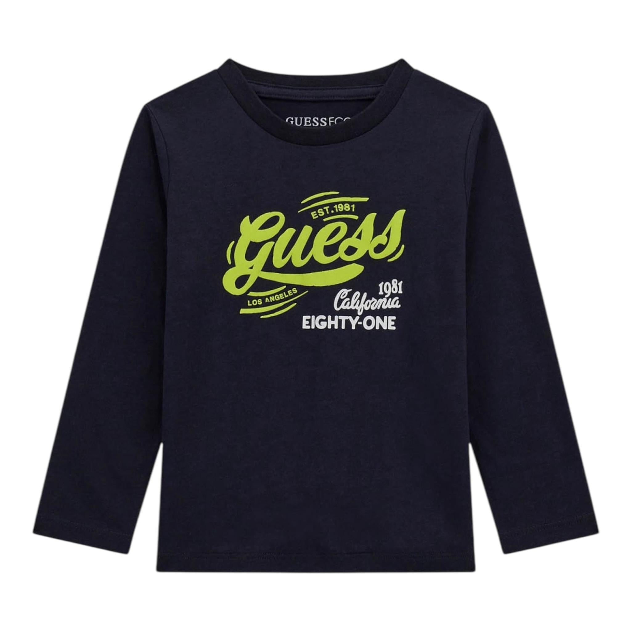 Guess Shirt Girocollo Tinta Unita con Logo per Neonato N5RI17K8HM4 BLU GUESS 