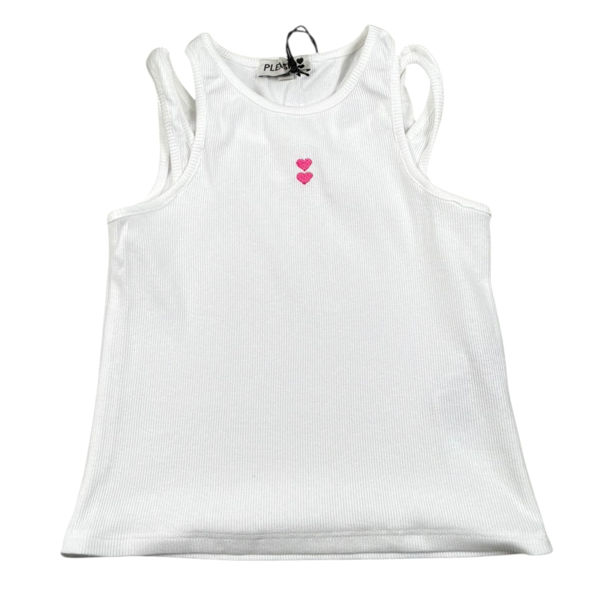 Please Canotta Tinta Unita A Costine per Bambina M019072G72 BIANCO PLEASE 