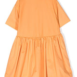 Mimisol Abito Tinta Unita Modello Camicia Con Applicazioni Arancione Per Bambina